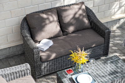 "Кон Панна" диван из искусственного ротанга двухместный, цвет графит